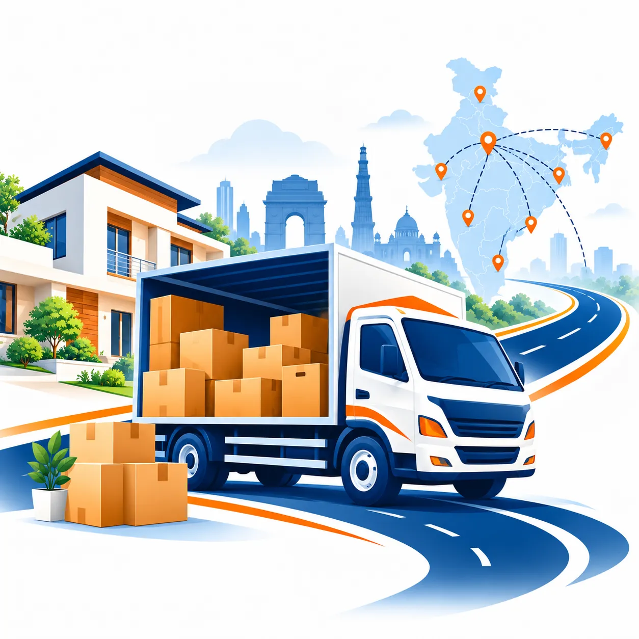 DTDC Packers and Movers truck shifting household goods from Delhi NCR to all over India